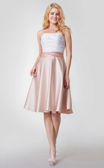 Refined Strapless A-line Shirt Satin Dress With Ruching