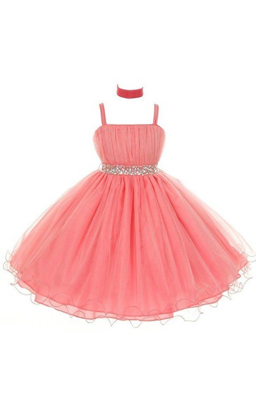 Sleeveless A-line Sequined Organza Dress With Pleats