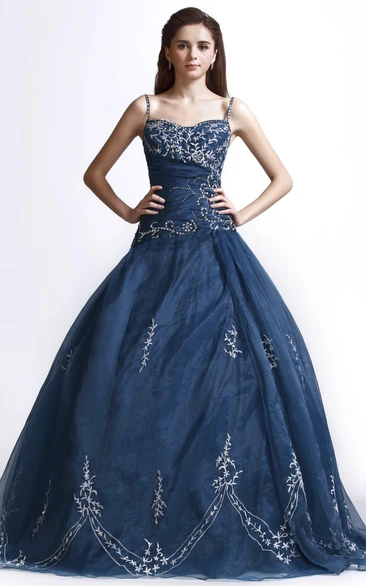 Beaded Adorable Lace Appliqued Straps Ball Gown With Lace-up Back