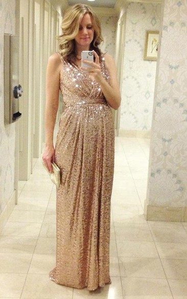 Glamorous Sequined A-line Maternity Prom Dress Straps Sleeveless
