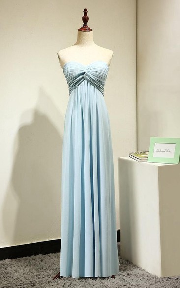 Sweetheart Pleated A-line Chiffon Floor Length Dress Mint Blue