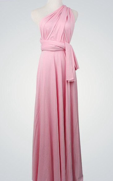 One Shoulder A-line Jersey Long Dress With Sash and Pleats