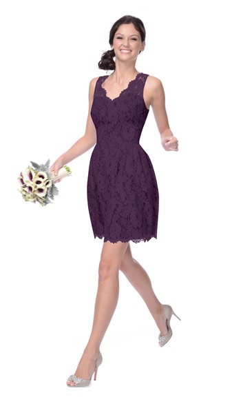 Short Lace Dress With Scalloped Edge Neckline