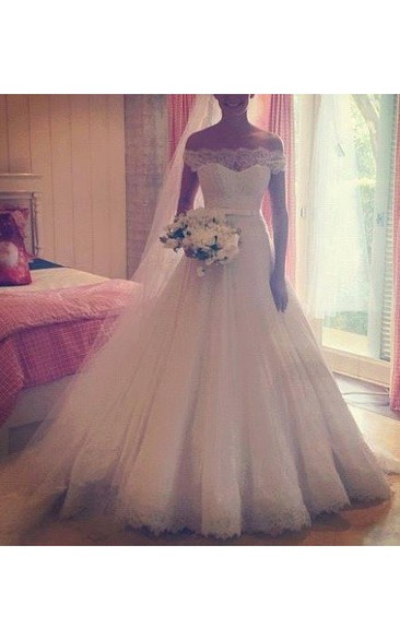 New Arrival Lace A-Line Princess Wedding Dress Tulle Off the Shoulder Bridal Gowns