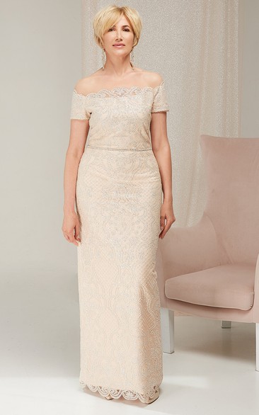 Modern Sheath Lace Off-the-shoulder Floor-length Zipper Mother of the Bride Dress with Split Back