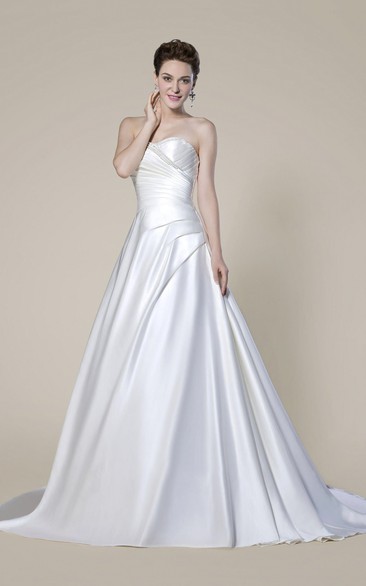 Strapless Beaded Criss Cross Elegant Wedding Dress With Button Back And Draping