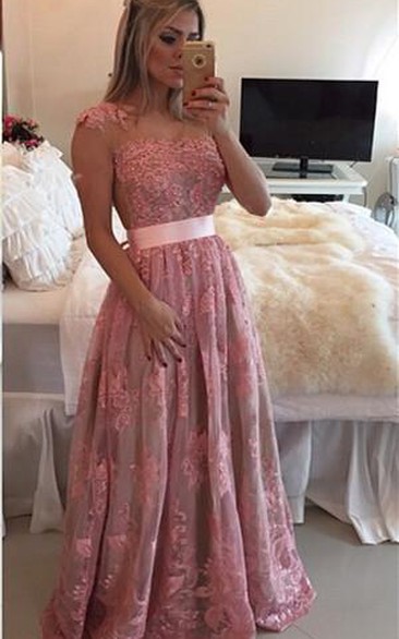 Glamorous Lace Appliques A-line Prom Dress Beadings Bowknot