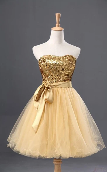 A-line Sequin Sleeveless Tulle Dress With Satin Sash