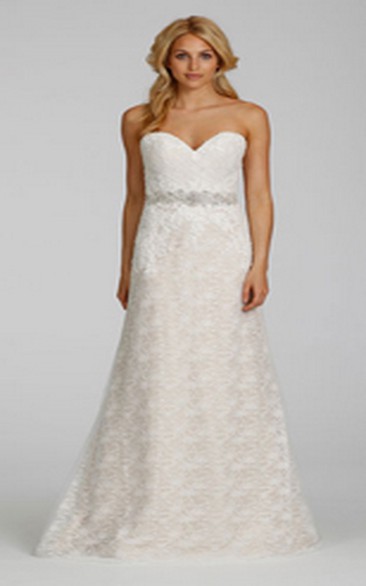 Luxurious Sweetheart Neckline Lace Dress With Crystal Beaded Belt