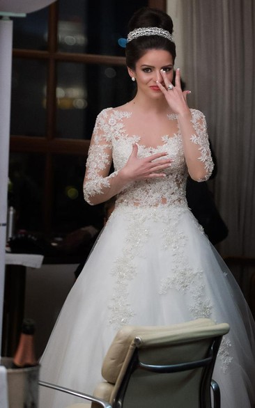 Delicate Tulle Lace Appliques Wedding Dress Zipper Button Back