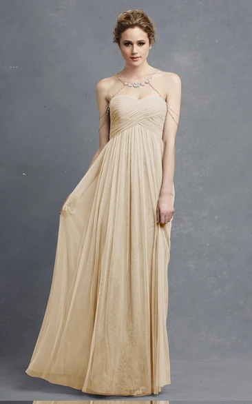 Long Sweetheart Tulle Modern Dress With Crisscross Ruching