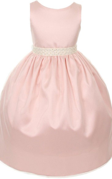 Sleeveless A-line Beaded Dress With Pleats and Bow