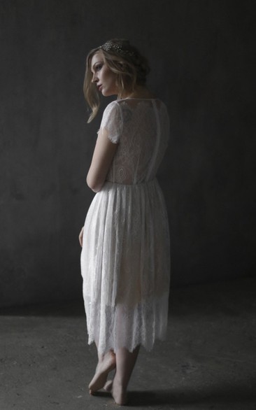 Tea-length Lace Simple Bohemian Wedding Dress With Zipper