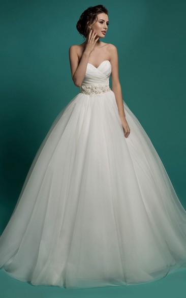 A-Line Long Sweetheart Sleeveless Lace-Up Organza Dress With Ruching