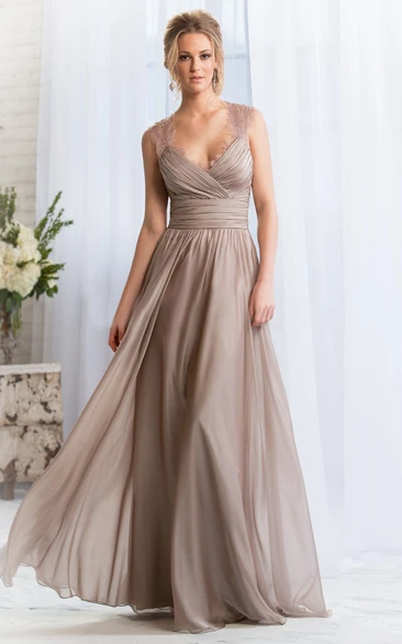 Cap-Sleeved A-Line Mauve Bridesmaid Dress With Feathers And Keyhole Back