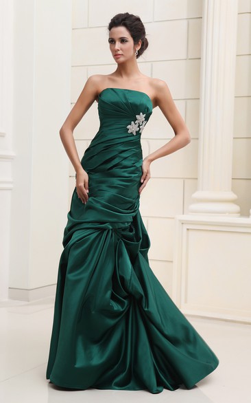 Satin Strapless Ruched Dress With Pick-Up Ruffles