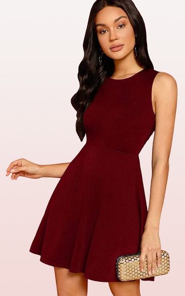 Satin Chiffon Short A Line Sleeveless Sexy Cocktail Dress with Lace