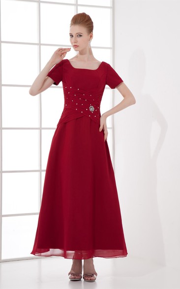 Flattering Square Beaded Ankle Length a Line Chiffon Mother of the Bride Dresses