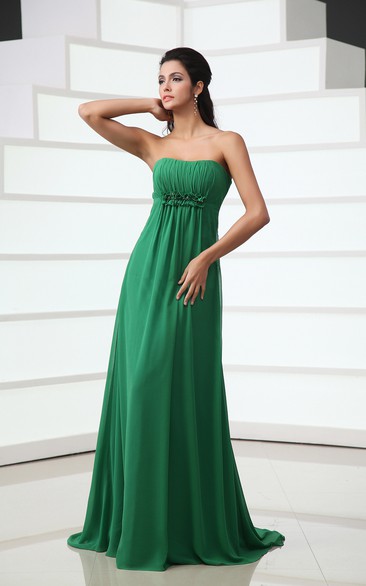 Sweetheart Floor-Length Chiffon Dress With Floral Ruching