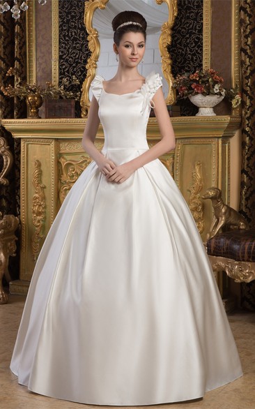 Caped-Sleeve A-Line Satin Ball-Gown With Epaulet