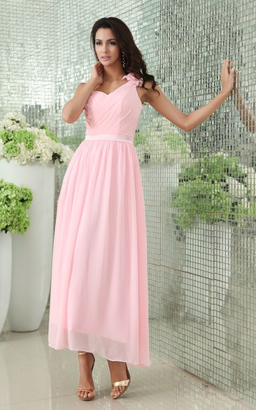 Chiffon Ankle-Length Dress With Criss-Cross Ruching
