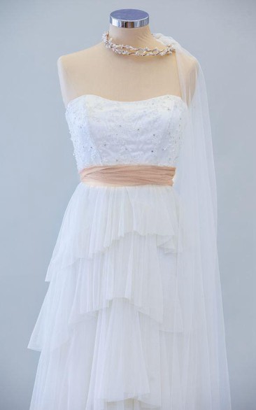 Sweetheart A-Line Tulle Dress With Tiered Skirt and Beadings