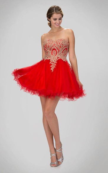A-Line Mini Sweetheart Sleeveless Tulle Backless Dress With Beading And Ruffles