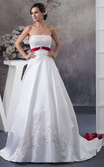 A-Line Satin Broach and Ball-Gown With Embroideries
