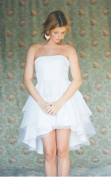 Simple Tiered Tulle High-Low Strapless A-Line Dress With Ruffles