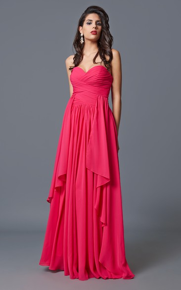 Noble Strapless Long A-line Tiered Chiffon Dress With Asymmetrically Ruching