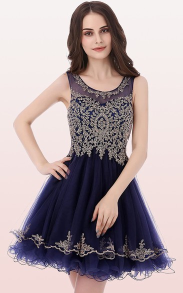 Tulle Short A Line Sleeveless Casual Homecoming Dress with Beading