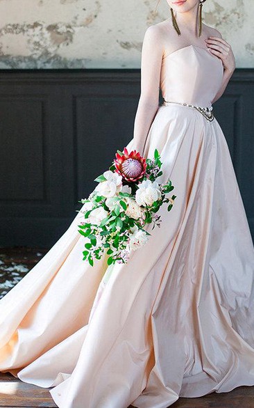 Taffeta A-Line Strapless Dress With Beaded Waist