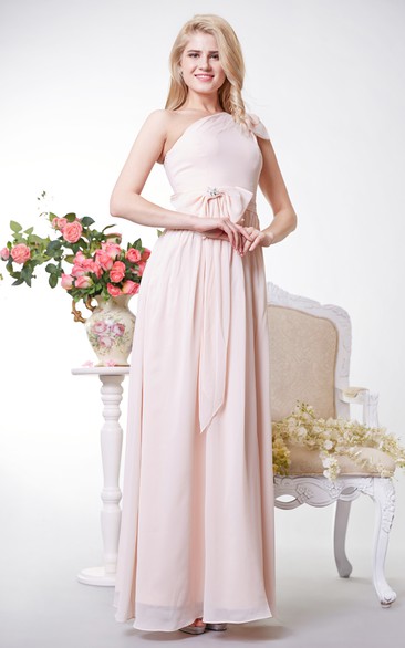 Elegant One-shoulder A-line Chiffon Gown With Bows