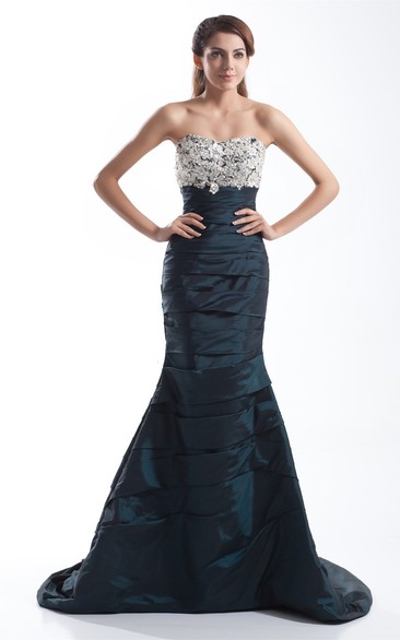 Strapless Mermaid Ruching and Gown With Lace Top