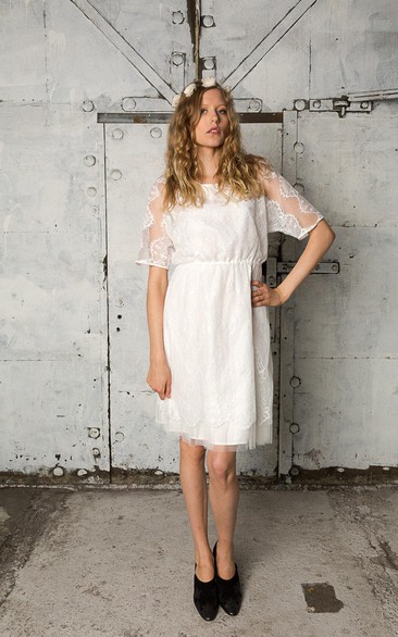 Lace Sheath Short Lace Dress With Three-Quarter Sleeve