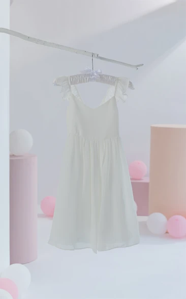 Simple Chiffon Short Communion Cap Flowergirl Dress