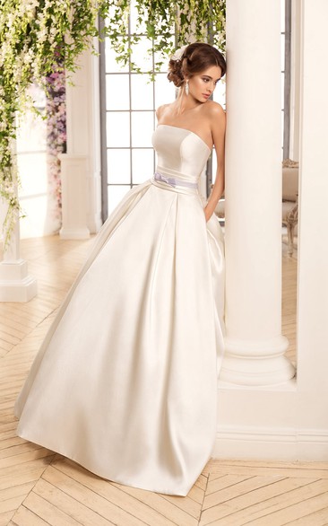 A-Line Long Off-The-Shoulder Sleeveless Illusion Satin Dress With Cape