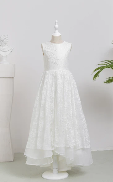 First Communion White Lace Long Layered Flowergirl Dress
