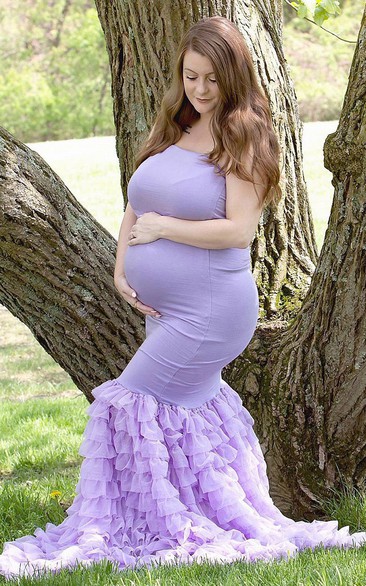 Chiffon Jersey Mermaid Sleeveless Strapless Maternity Dress