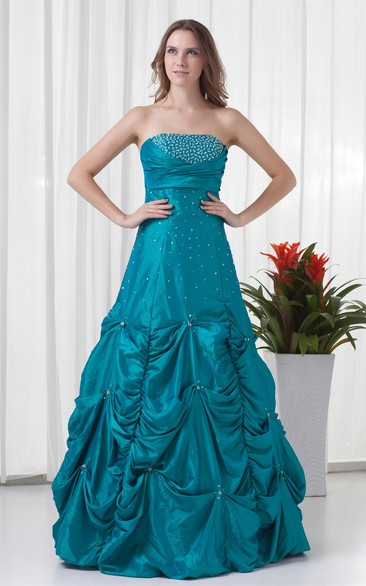Strapless Pick-Up Beaded Ruching and Gown With Buckle