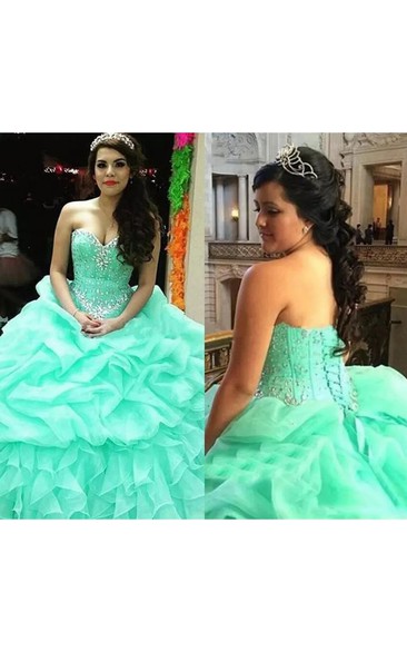 Sweetheart Ball Gown Floor-length Sleeveless Organza Prom Dress with Lace-up Back