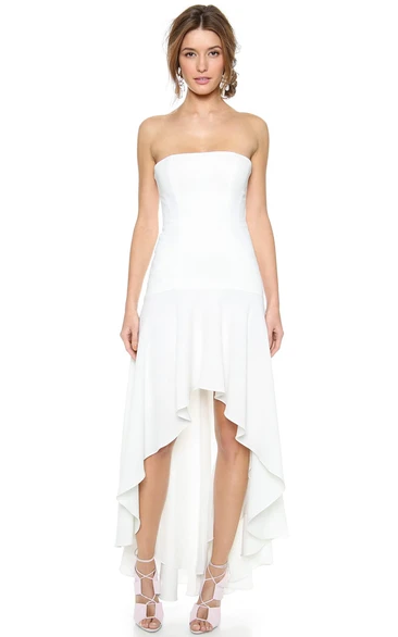 High Low Strapless A-line Chiffon Short Bridal Dress