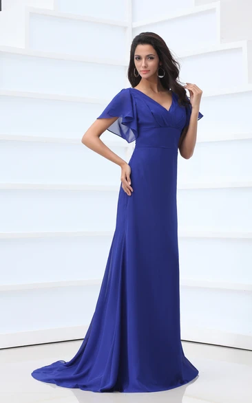 V-Neck Chiffon Floor-Length Dress With Bell-Sleeve