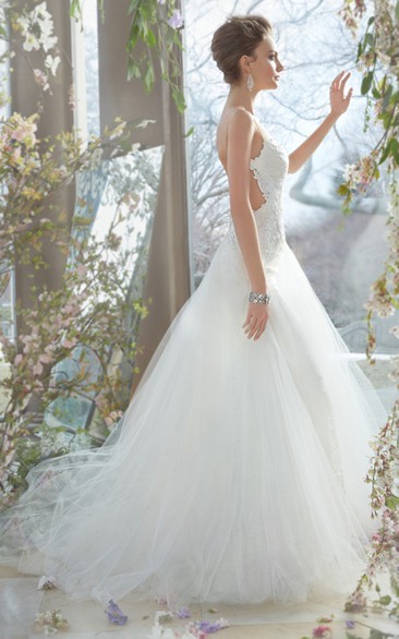 Noble Lace Bodice Tulle Gown With Open Back
