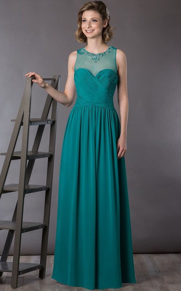 Crystal Neck Sleeveless A-Line Chiffon Long Mother Of The Bride Dress With Criss Cross Top