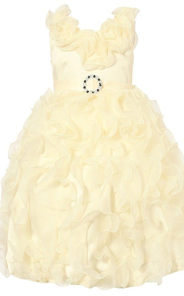Sleeveless A-line Beaded Dress With Flowers and Bow