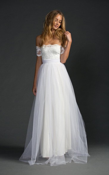 Off-The-Shoulder A-Line Tulle Dress With Lace Bodice