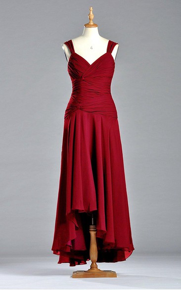 Sleeveless A-line V-neck Tea-length Chiffon Dress 