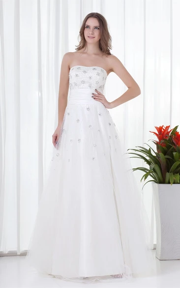 Strapless A-Line Tulle Gown With Crystal Detailing