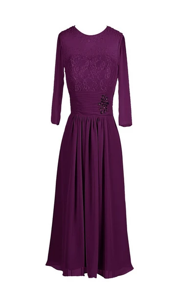 3-4 Sleeve Chiffon Dress With Embroidered Bodice